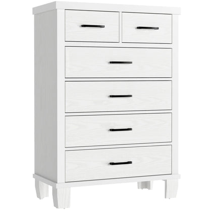 Homhougo White Dresser for Bedroom 6 Drawer, Wood Organizer Storage Cabinet with Gray Strip Drawer Door, Chest of Drawers for Closet, Living Room, Hallway, Nursery, Kids Bedroom
