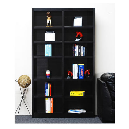 Concepts in Wood 12 Shelf Double Wide Wood Bookcase, 84 inch Tall - Oak Finish