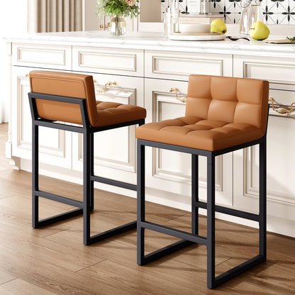 FIRAVOE Bar Stools Set of 3, Counter Height Bar Stools (Low Back)(Thickened Frame) 26" PU Leather Barstools Bar Chairs for Kitchen Island, Black