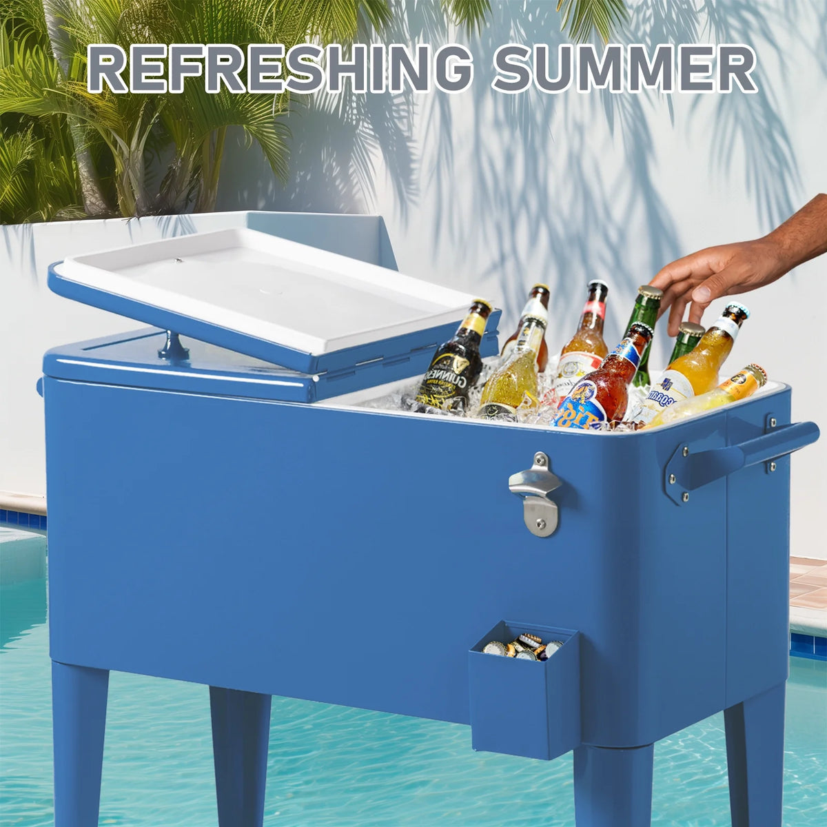 Ktaxon 80 Qt Rolling Ice Chest Cooler Cart Outdoor Trolley with Storage Shelf, Bottle Opener & Cap Collector for 48 Hour Cold Drinks,Lemon Yellow
