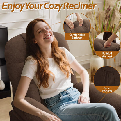 Korser Manual Swivel Rocker Recliner Chair for Living Room,Small Recliner Sofa for Small Spaces,Linen Fabric,Dark Black