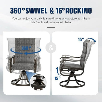 UDPATIO High Back Outdoor Dining Chairs Set of 2, All Weather Swivel Patio Chairs, Breathable Garden Outdoor Furniture for Backyard Deck