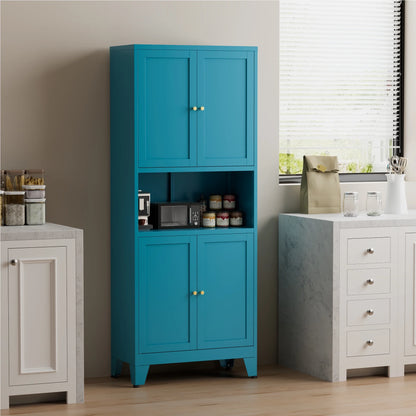 Elegant 69" Tall Modern Kitchen Pantry,Metal Storage Cabinet with Adjustable Shelves,Pantry Storage Cabinet for Kitchen,Dining Room,Living Room,Blue