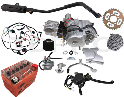125cc Semi Auto Engine Motor 3 Speed + Reverse Electric Start w/Wiring Harness + Battery+ Exhaust+ Complete Kit for ATV Quad Buggy Go Kart Four Wheelers Taotao Coolster 50cc 70cc 90cc 110cc