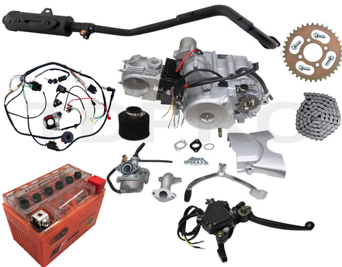 125cc Semi Auto Engine Motor 3 Speed + Reverse Electric Start w/Wiring Harness + Battery+ Exhaust+ Complete Kit for ATV Quad Buggy Go Kart Four Wheelers Taotao Coolster 50cc 70cc 90cc 110cc