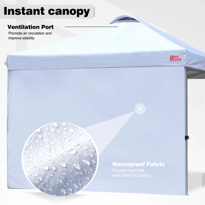 MASTERCANOPY 10' x 10' Easy Pop-up Canopy Tent Outdoor Shade Shelter with 1 Sidewall, White