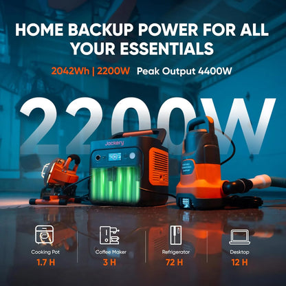 Jackery Explorer 2000 v2 Power Station and 100W Solar Panels, 2033Wh LiFePO4 Home Backup Battery, 2190W Solar Generator, USB-C PD 100W Fast Charging for Emergencies, Power Outages, Camping
