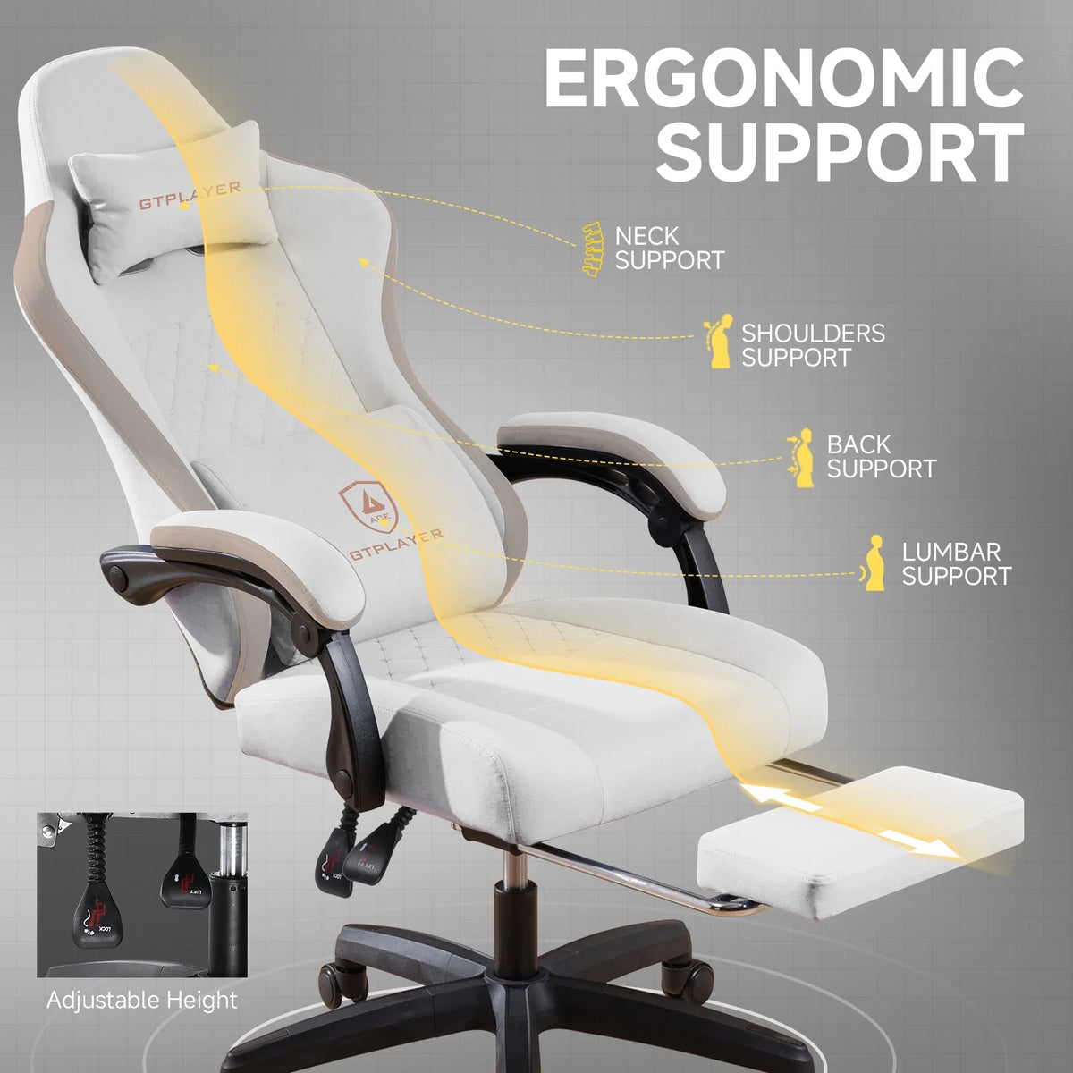 GTPLAYER Ergonomic High Back Pocket Spring Cushion Gaming Chair with Footrest & Linkage Armrests, Black
