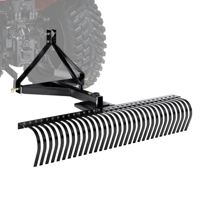 KFFKFF 3-Point Landscape Rake, 60" Pull-Behind Thatch Remover with 32 Steel Tines, Tractor-Compatible 3-Point Hitch Garden Rake with Attachments