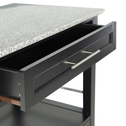 Linon Monett 2-Tier Mobile Serving Cart with Gray Granite Top, 27.75" Length, White