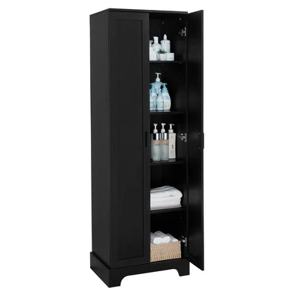 22'' Double Door Storage Cabinet with Adjustable Shelves, High Quality Bathroom Cabinet with  MDF Material, for Living room, Bathroom, Black