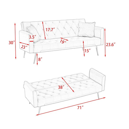 FFH Modern Corduroy Futon Sofa Bed with Adjustable Backrest,Convertible Loveseat Sleeper,Soft Couch with Drop-Down Table and Cup Holder for Living room,Pink