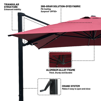 Boyel Living 10 x 13 FT Rectangle Patio Offset Umbrella Outdoor Large Cantilever Umbrella Heavy Duty Sun Umbrella, Gray(Without Base)