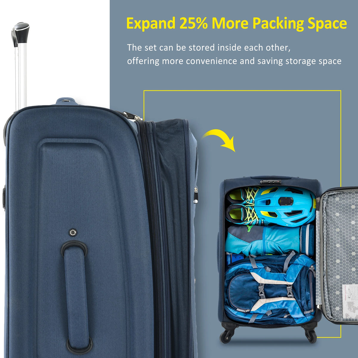 EUROCO 3 Piece Softside Luggage Set,Expandable Suitcase Set with TSA Lock and Spinner Wheels,Lightweight Suitcase for Men Women(20",24",28"),Black