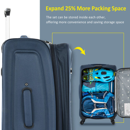 EUROCO 3 Piece Softside Luggage Set,Expandable Suitcase Set with TSA Lock and Spinner Wheels,Lightweight Suitcase for Men Women(20",24",28"),Black