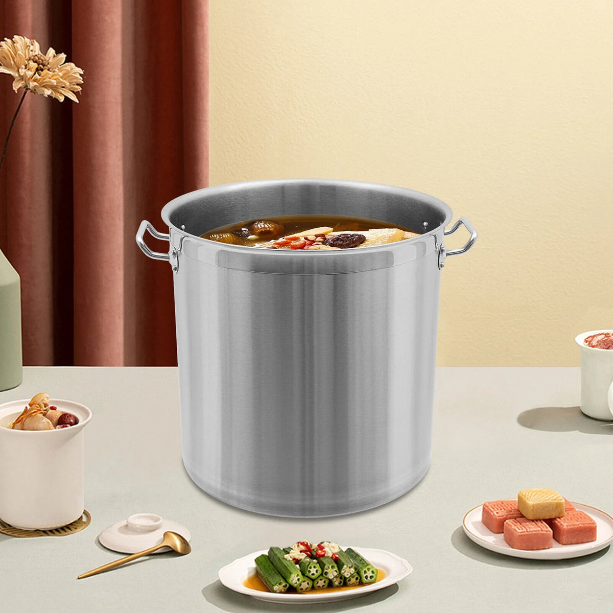 33/52 Quart Stock Pot Stainless Steel Large Kitchen Soup Big Cooking Restaurant for Hotels, Restaurants, Homes