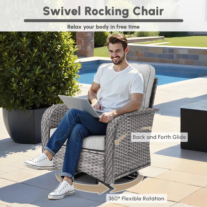 Ovios 5 Pieces Outdoor Patio Furniture Set High Back All Weather Wicker Conversation Set with Swivel Chairs & Coffee Table, Dark Gray
