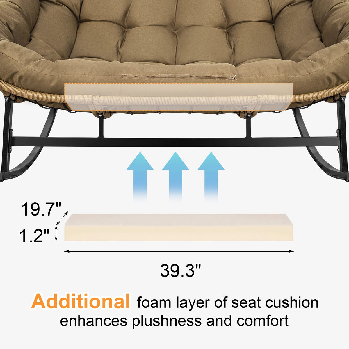 RADIATA Beige Double Outdoor Rocking Chair, 2 Person Patio Rocking Egg Chair with Thick Cushion