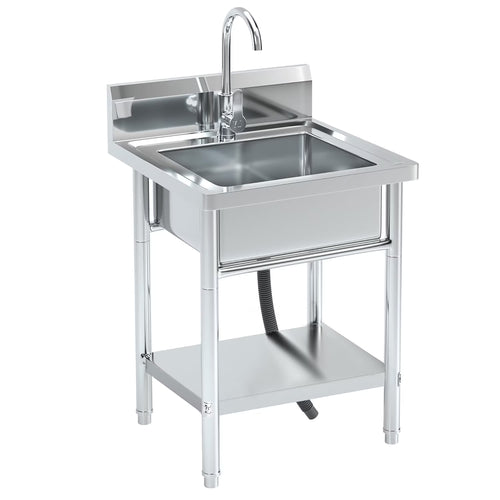 20" Stainless Steel Freestanding Utility Sink with Hot/Cold Water Faucet - Perfect for Kitchen, Bathroom, Farmhouse & Outdoor Use