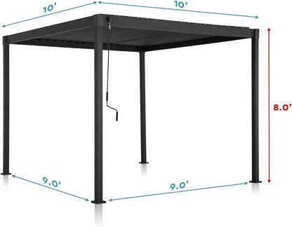 Mirador 10'x 10' Outdoor Pergola, 80S Steel Frame w/ Adjustable Louvers Roof for Garden, Patio, Backyard, Dark Gray