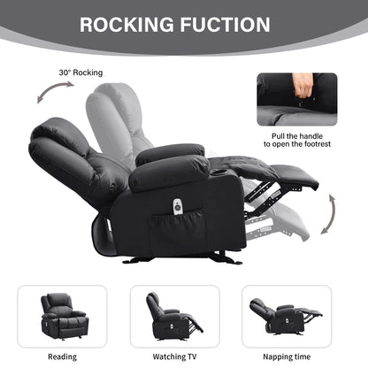 JONPONY Manual Recliner Chair with Heat Therapy and Massage Function, Heavy Duty Reclining Mechanism Massage Chair, Elderly Single Rocker Sofa with Cup Holders for Bedroom Home Theater,Black