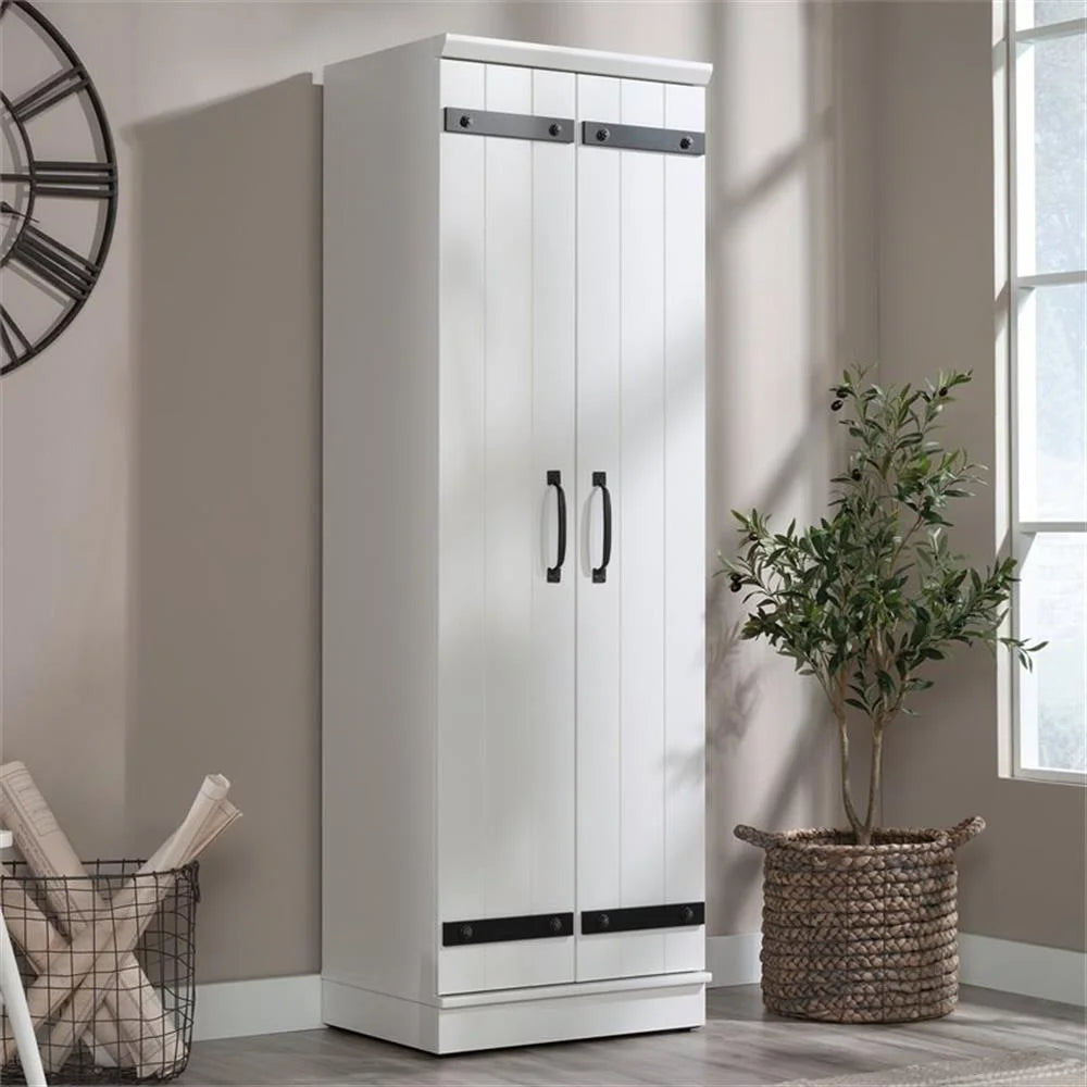 Pemberly Row Farmhouse Engineered Wood 2-Door Narrow Storage Cabinet in Salt Oak
