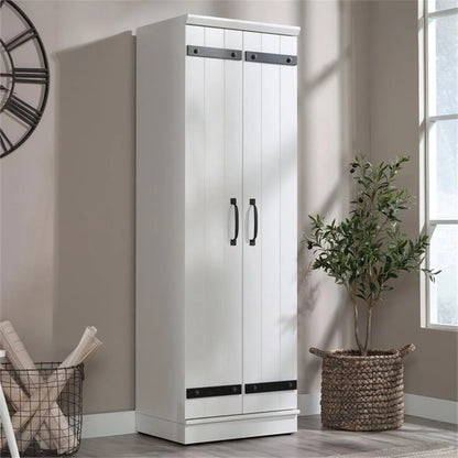 Pemberly Row Farmhouse Engineered Wood 2-Door Narrow Storage Cabinet in Salt Oak