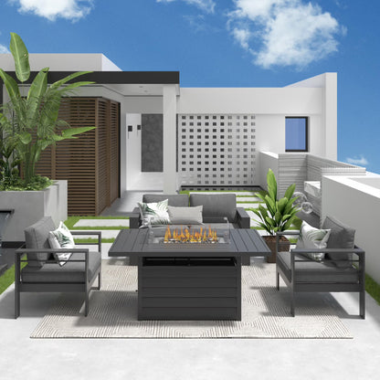 CozyHom 5 Pcs Outdoor Patio Aluminum Furniture Sofa Sets, Outside Patio Conversation Couch Sets With Table&Cushions for Garden Porch, Gray