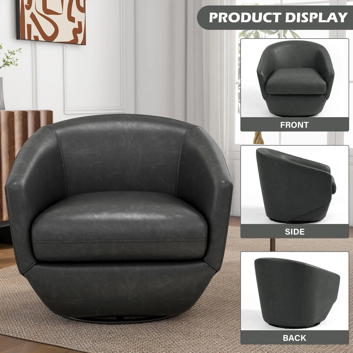 DREAMSIDEA Faux Leather Swivel Accent Chair Sets of 2 360�� Swivel Barrel Chair,Swivel Club Sofa for Living Room, Bedroom, Office,Brown