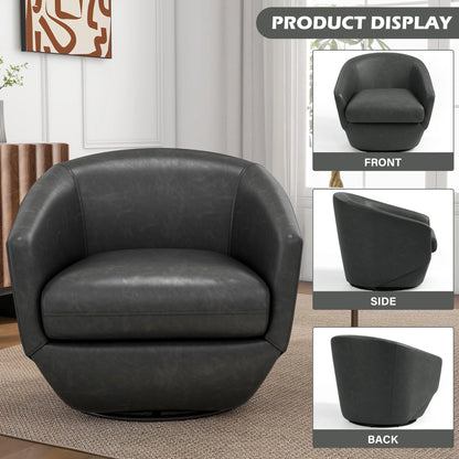 DREAMSIDEA Faux Leather Swivel Accent Chair Sets of 2 360�� Swivel Barrel Chair,Swivel Club Sofa for Living Room, Bedroom, Office,Brown