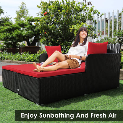 Costway Outdoor Patio Rattan Daybed Pillows Cushioned Sofa Furniture Beige