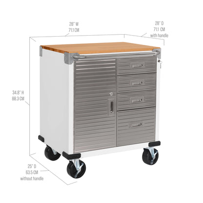Seville Classics UltraHD® Heavy Duty Rolling Cabinet Workbench Table w/ Solid Wood Top, Workstation for Garage, Office, Workshop, Granite, 1-Door, 4-Drawer (28" W x 25" D)