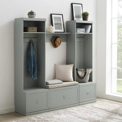 Crosley Furniture Harper 4Pc Entryway Set White - Bench, Shelf, & 2 Hall Trees
