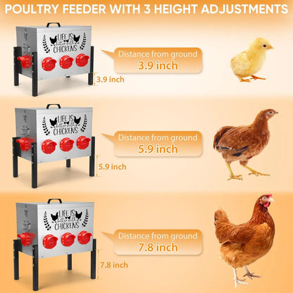 50LB Large Automatic Chicken Feeder �C 8 Feeding Ports, No-Waste Poultry Feeder, with Adjustable Legs & Locking Lid