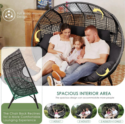 RADIATA 440 lbs Outdoor Egg Chair with Foot Rest & Ottoman, Wicker Patio Egg Chair for Indoor or Garden,Beige