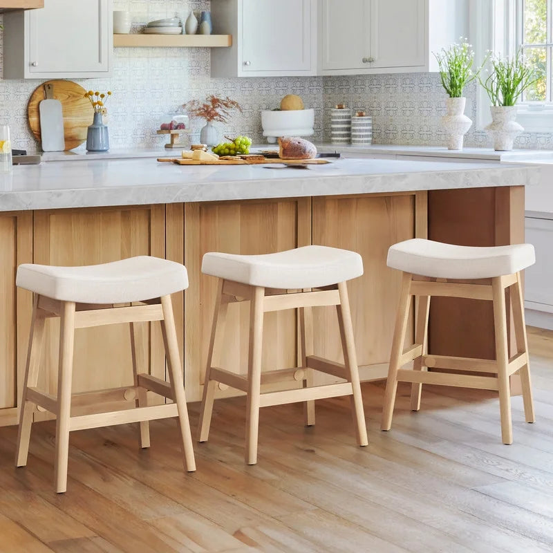 Dycanpo Saddle Seat Counter Height Bar Stools Set of 3 for Kitchen, Dining, 24in, Beige-Fabric