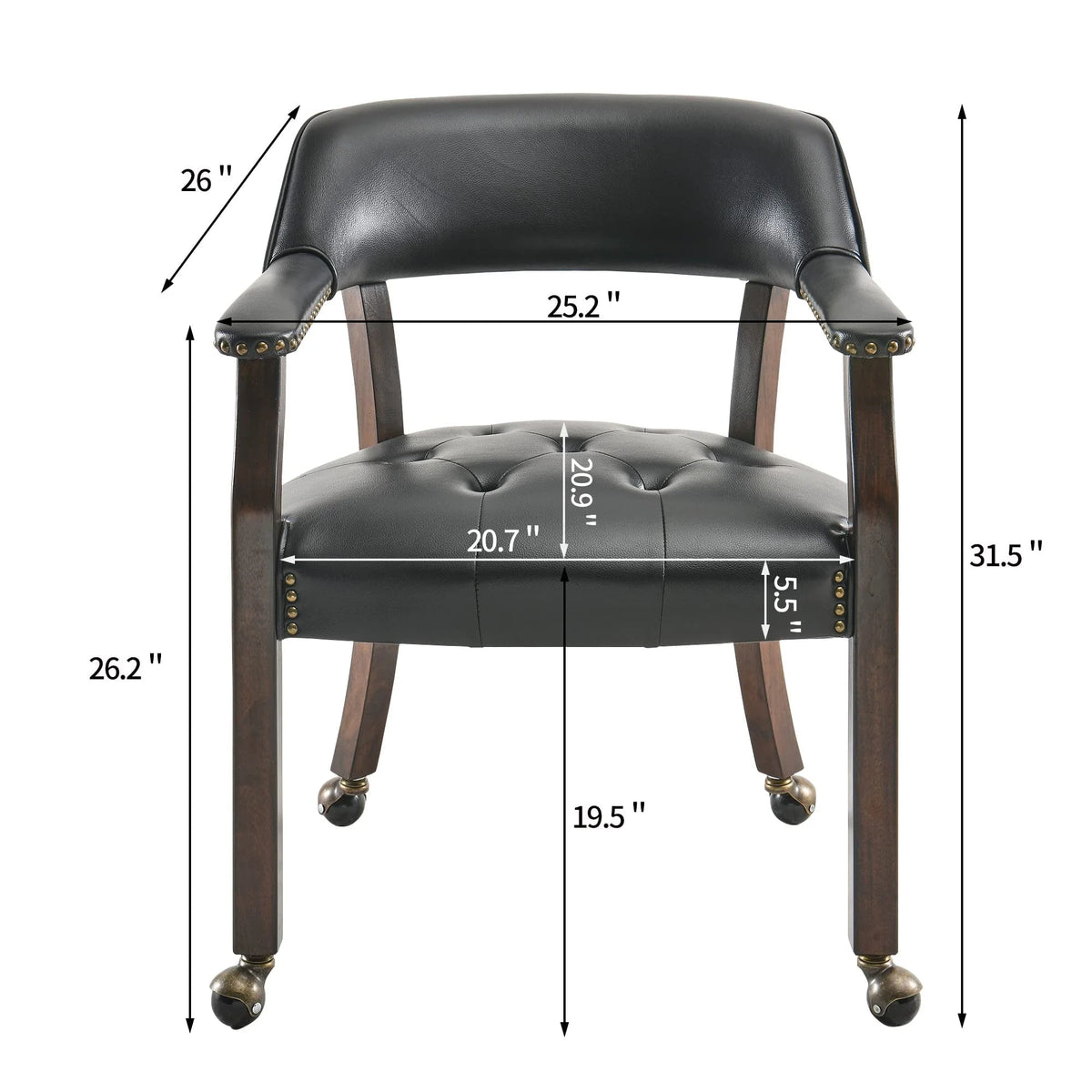 Dining Chair with Casters, Captain's Chairs with Rollers Dinette Sets Poker Chairs with Wheels Kitchen Table Rolling Chairs High Back Chair On Caster(Black 318BK)