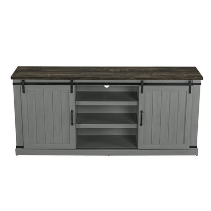 FESTIVO Farmhouse TV Stand for 75" TV, Entertainment Center, Sliding Barn Door TV Stand, 68 inch TV Console Table, Home Living Room Media Console with Adjustable Shelf - Off White