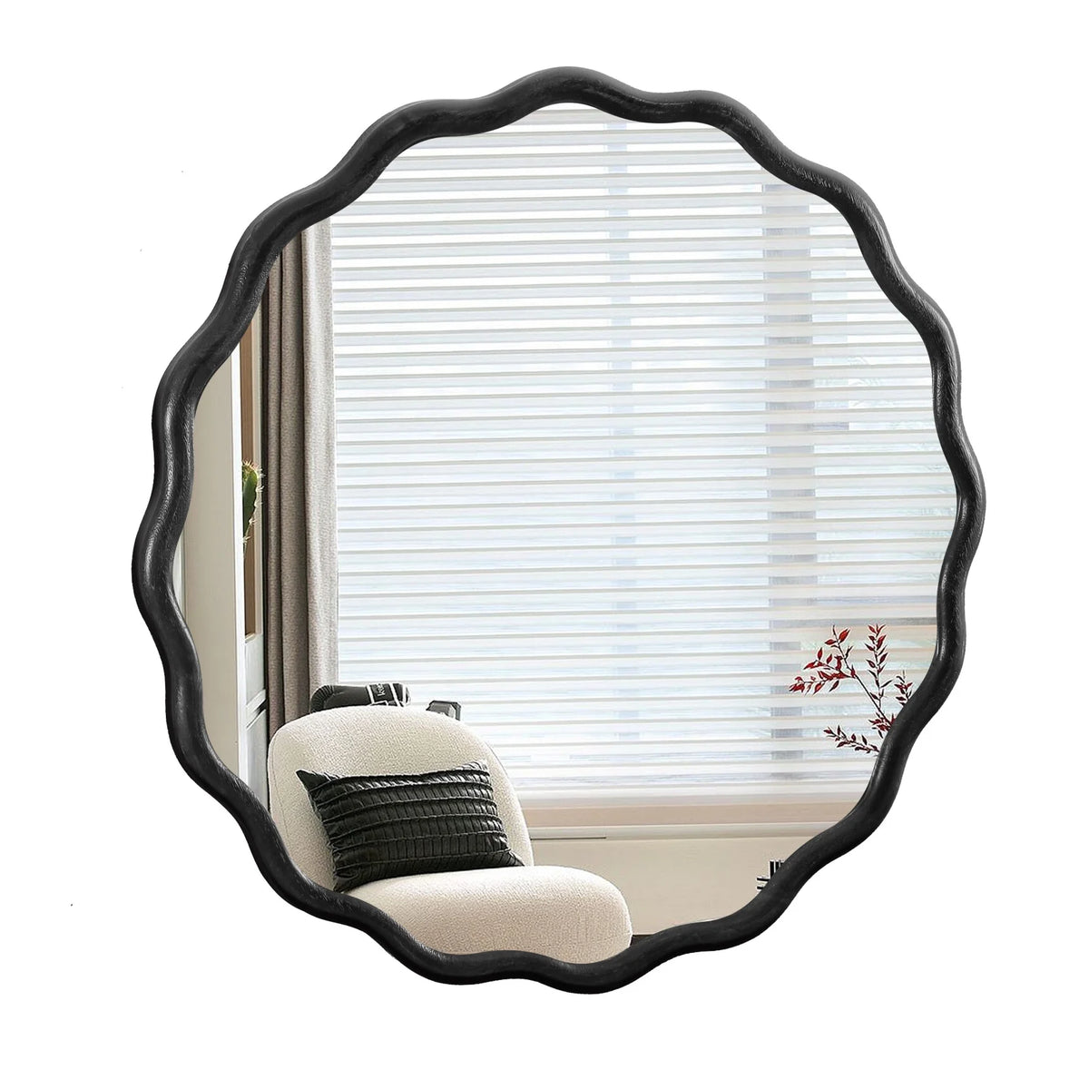 Solid Wood Wavy Frame Modern Mirror - 40x28 Inches Durable Farmhouse Wall Decor for Bathroom, Living Room & Entryway with Easy Install