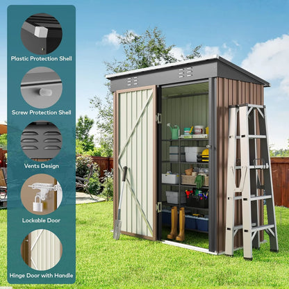 5'x3' Outdoor Storage Shed, Lofka Metal Storage Tool Shed with Single Lockable Door, for Bike| Garden Tools| Patio, Grey