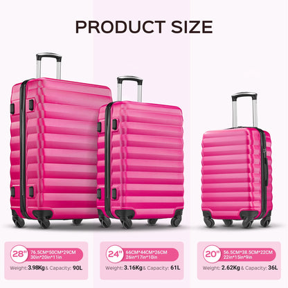 3 Piece Luggage Sets with 6 PC Organize Bags Lightweight Suitcases with Spinner Wheels, Pink