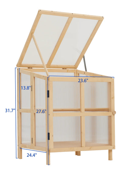 Youmumeub Wooden Cold Frame Greenhouse, 2-Tier Raised Garden Planter with Polycarbonate Panels for Season Extension, Foldable, Natural Wood