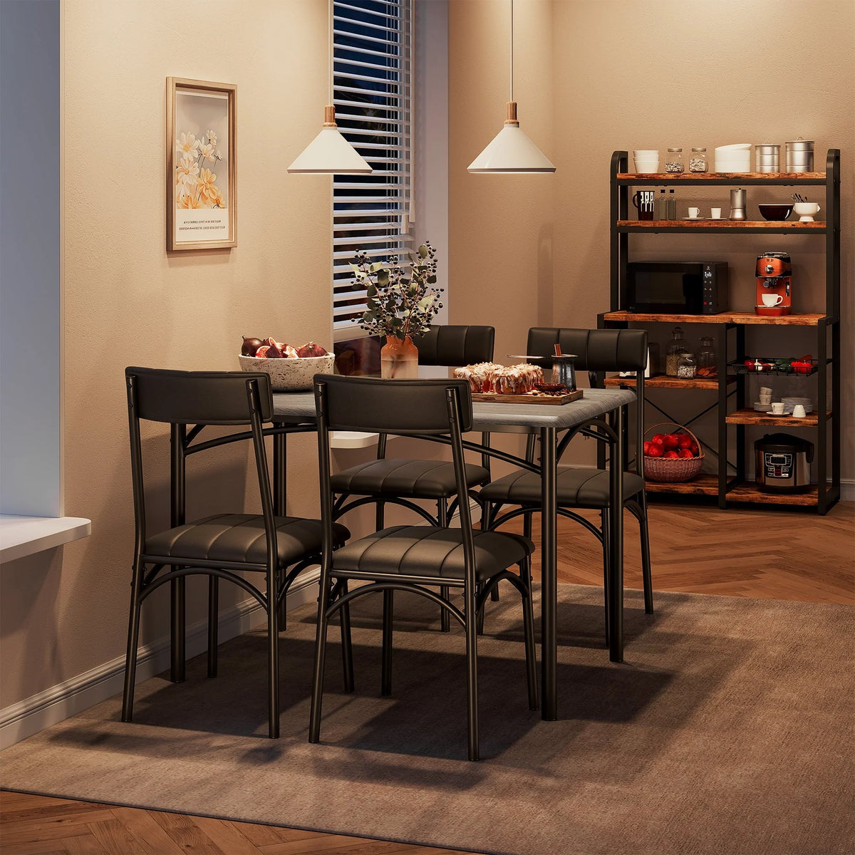 GymChoice Dining Table Set for 4, Kitchen Table and Chairs for 4, Rectangular Kitchen Table Set with 4 Upholstered Chairs, 5 Piece Dining Room Table Set for Small Space, Apartment