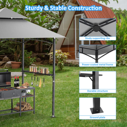 GVDV 8'x 5' Grill Gazebo Canopy, Outdoor BBQ Gazebo Shelter with 2 Side Shelves & Double-Tiered Top