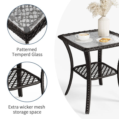 ELPOSUN 3 Pieces Patio Furniture Set, Outdoor Swivel Gliders Rocker, Wicker Patio Bistro Set with Rattan Rocking Chair, Glass Top Side Table and Thickened Cushions for Porch Deck Backyard