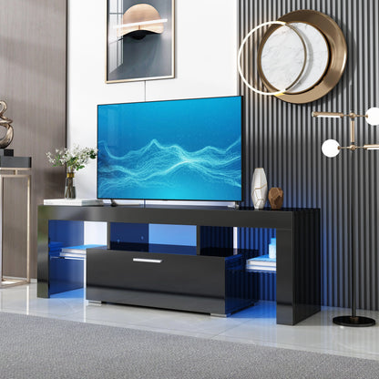PAPROOS TV Stand for TVs up to 70", High Gloss TV Cabinet with LED Light, Modern TV Console Table with Storage Drawers, Media Television Stand Entertainment Center, White