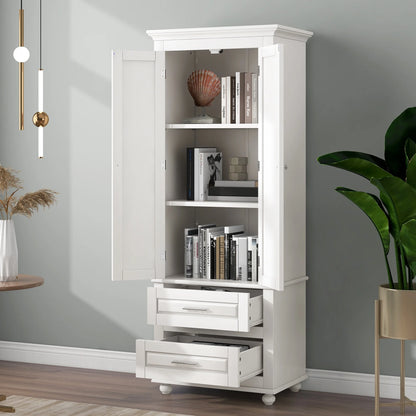 Bellemave White Tall Storage Cabinet with Adjustable Shelf Bathroom Cabinet with 1 Drawer and Storage Rack Large Freestanding Wood Cabinet Storage Organizer Floor Cabinet, White