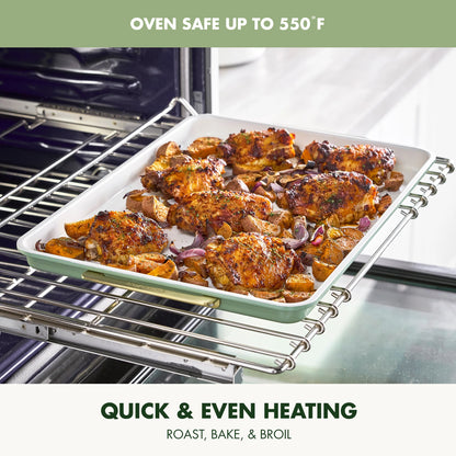 GreenPan Bakeware Set, 7 Piece Nonstick Ceramic Baking Sheets, Cake Pans, Loaf Pan, Muffin Tin, Cooling Rack, Green