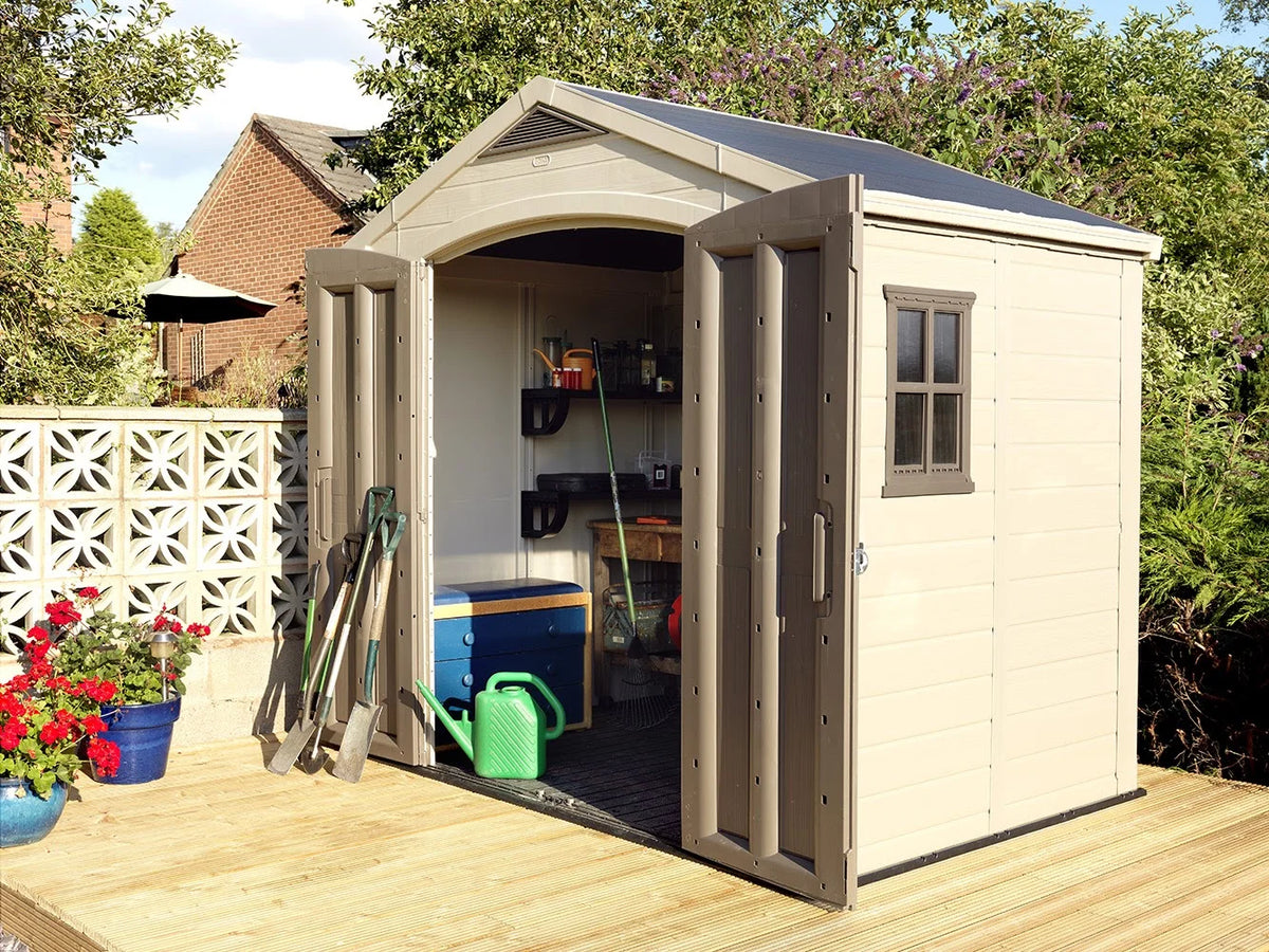 Keter Factor 8 x 11 Foot All Weather Resin Outdoor Storage Shed, Taupe