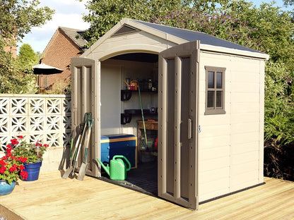 Keter Factor 8 x 11 Foot All Weather Resin Outdoor Storage Shed, Taupe